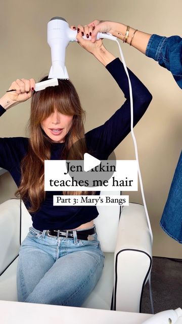 Mary Phillips on Instagram: "by POPULAR demand… bangs bangs bangs! do you guys want more hair tutorials? 💇‍♀️" Pin Up Bangs Hairstyles, Bang Trim Tutorial, How To Make Your Bangs Look Good, How To Wear Bangs, Air Dry Bangs, How To Dry Bangs, Bardot Bangs Short Hair, Blowdry Bangs, Curtain Bangs Blow Dry