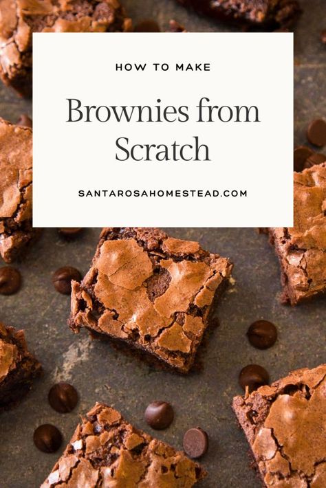 How to make brownies from scratch Pinterest pin. Scratch Brownies Homemade, Gooey Brownies From Scratch, How To Make Homemade Brownies, Made From Scratch Brownies, Healthy Brownie Recipe Easy, How To Make Brownies From Scratch, Homemade Brownies Recipe From Scratch, Brownies From Scratch Easy, Brownie From Scratch