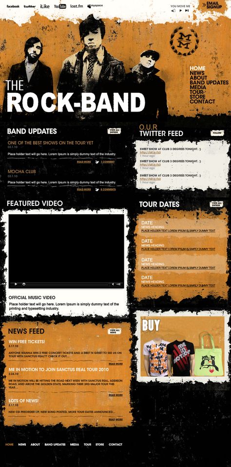 Band website design Rock Band Website Design, Alternative Website Design, Band Website Design, Punk Website Design, Grunge Website Design, Grunge Presentation, Retro Website, Press Kit Design, Musician Website