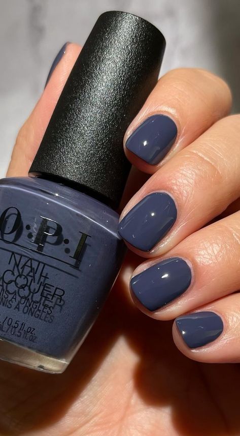 Check Out The Old Geysirs Opi, Denim Color Nails, Best January Nail Colors, Gel Dark Blue Nails, Blue Gray Dip Nails, How Great Is Your Dane Opi, January Nails Blue Grey, Winter Nails Opi Gel, Round Nail Colors