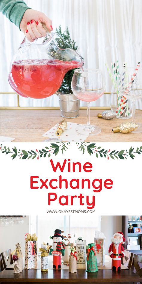 Christmas Wine Exchange Party, Wine Exchange Party Ideas, Ornament Exchange Party Ideas, Wine Exchange Party, Recipe Exchange Party, Christmas Wine Party, Holiday Wine Party, Cocktail For A Crowd, Wine Exchange