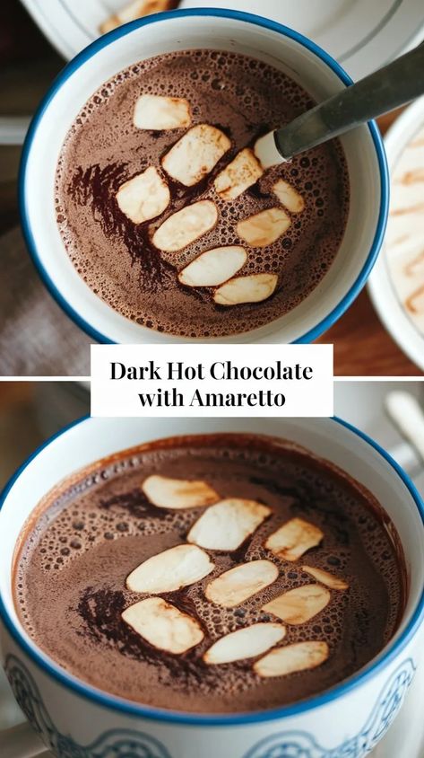 Dark Hot Chocolate with Amaretto: A Rich Delight Alcohol Chocolate, Dark Hot Chocolate, Holiday Hot Chocolate, Amaretto Sour, Chocolate Garnishes, Vanilla Whipped Cream, Tea Drinks, Hawaii Maui, Steaming Cup