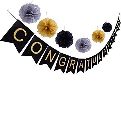 Congratulations Banner, Diy Party Decor, Tissue Paper Pom Poms, Paper Pom Poms, Grad Party Ideas, Bottle Toppers, Graduation Party Supplies, Banners Buntings, Congratulations Gift