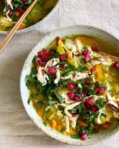 Lemon Turmeric Chicken Soup with Fresh Dill Turmeric Chicken Soup, Cucumber Tomato Feta Salad, Dill Soup, Lemon Dill Chicken, Red Chard, Turmeric Chicken, Recipe Folder, Lemon Dill, Lemon Yogurt