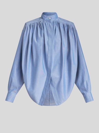 Light blue Oxford cotton blouse ETRO. Discover the entire collection and shop online your favorite women's clothing! Fashion Shirts, Cotton Long Sleeve Shirt, Cotton Blouse, Oxford Shirt, Cotton Blouses, Blue Blouse, Shirts Blouses, Mandarin Collar, Cotton Tops