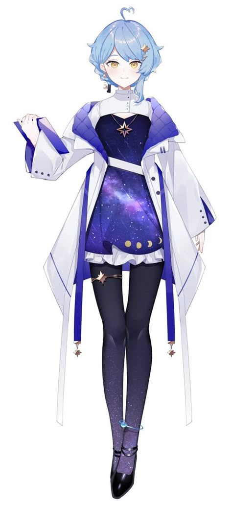 Cute Anime Outfits, Anime Blue Hair, Vtuber Ideas, Magical Girl Outfit, Vtuber Model, Drawing Anime Clothes, Clothing Design Sketches, Dress Design Sketches, Anime Dress