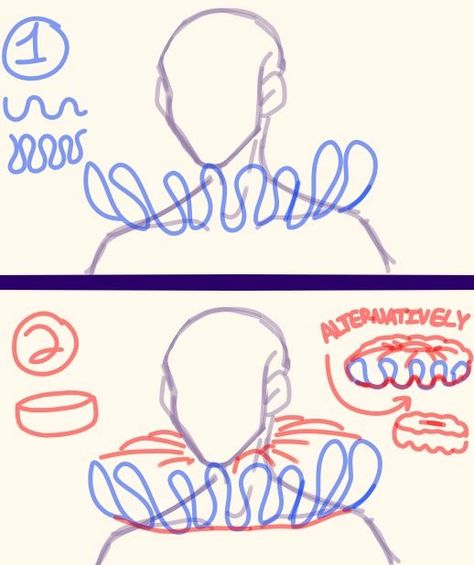 Jester Drawing Base, Drawing Base Reference 2 People, How To Draw Neck Ruffles, Clown Ideas Drawing, Jester Art Reference, How To Draw Clown Collar, Clown Collar Drawing Reference, Short Woman Reference, Clown Base Drawing