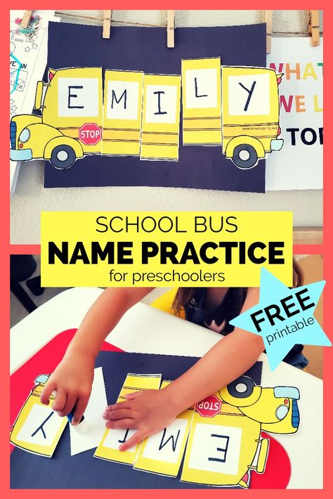 B Is For Bus Craft, September Art For Preschoolers, Bus Activity Preschool, School Bus Theme Preschool, Bus Theme Preschool, School Bus Name Activity, Preschool School Bus Activities, Transportation Name Activities, School Bus Theme Preschool Activities