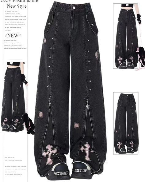 Obsessed with these Pants!🤩 tell us your fave ? 1-4 Link in bio for items info !ℹ️ Gothic Jeans, Baggy Clothes Aesthetic, Cottagecore Aesthetic Clothes, 2000s Trashy, Emo 2000s, Style Wide Leg Pants, Oversized Jeans, Baggy Clothes, Jean Pants