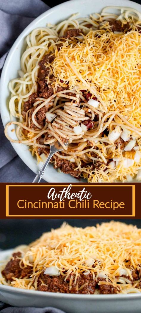 Ohio Chili Recipe, Chili Cheese Spaghetti, Crockpot Cincinnati Chili, Spaghetti Chili Recipe, Cincinnati Chili Crockpot, Spaghetti Chili, Chilli Spaghetti, Ohio Recipes, Cincinnati Chili Recipe