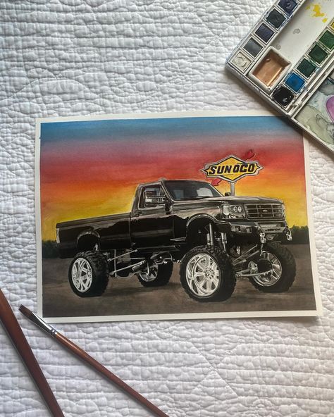 Had a lot of fun learning how to paint a truck! I had a few tough spots with this painting but felt really proud once it came together. Bring my art back to my country roots🤣🤣🤣 Christ is King, so thankful He continues to give me opportunities to make art and enjoy life. All glory to Him. #truck #art #ncartist #watercolor #countryart Watercolour Truck Painting, Truck Painting, Christ Is King, Western Paintings, Truck Paint, Truck Art, So Thankful, A Truck, Country Art