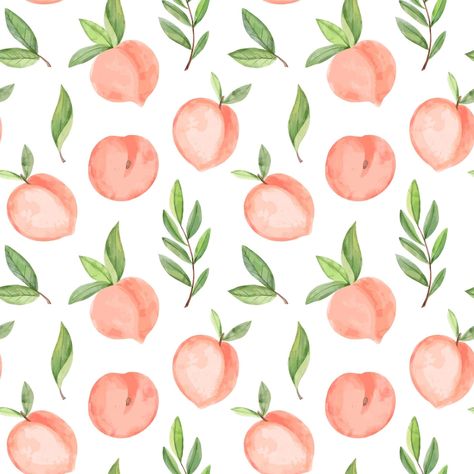 Watercolor Patterns To Paint, Easy Patterns To Paint, Peaches Drawing, Peaches Background, Peaches Watercolor, Watercolour Peach, Fruit Pattern Illustration, Peach Artwork, Painted Peaches