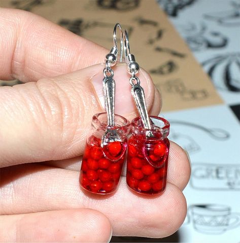 Cottagecore Earrings, Fox Earrings, Cherry Jam, Jam Jars, Cherry Earrings, Food Jewelry, Bee Earrings, Heart Dangle Earrings, Jam Jar