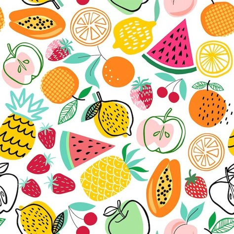 Fruit Wallpaper Pattern, Window Mural, Patterns Illustration, Fruit Cartoon, Fruits Drawing, Fruit Vector, Fruit Wallpaper, Lemon Patterns, Food Patterns