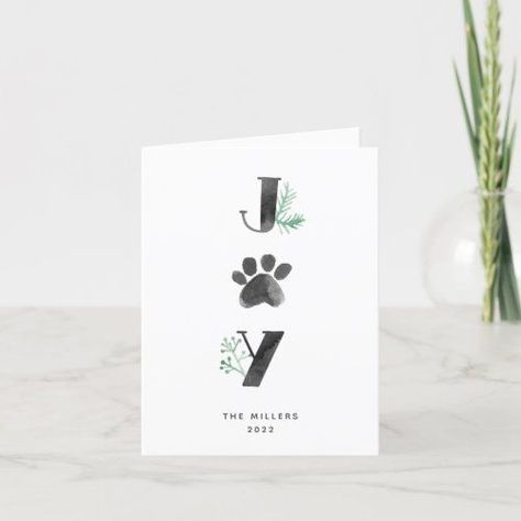 Botanical Joy Paw Print | Pet Christmas #petthemedholidaycards #dog #joywithpawprint #foldedgreetingcards #holiday #watercolor #christmas #pets #joy #zlove Paw Print Christmas Card, Dog Paw Christmas Art, Paw Print Art Diy, Christmas Holiday Games, Dog Paw Print Craft, Winter Watercolors, Dog Cards Handmade, Paw Print Crafts, Paw Print Christmas