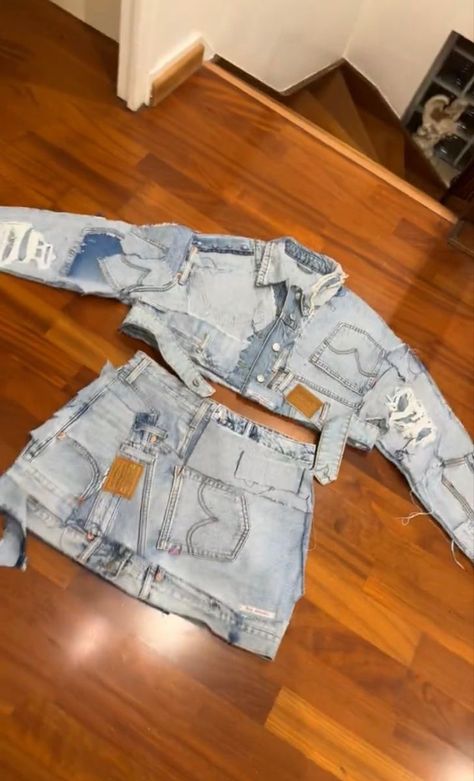 Custom Denim Skirt Outfit, Custom Jean Skirt, 3d Outfit, Hoco Outfits, Trip Fits, Reworked Clothes, Denim Diy Clothes, Reworked Denim, Denim Skirt Outfits