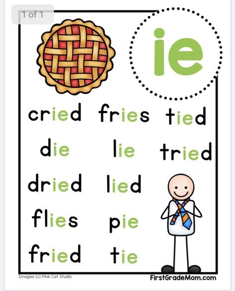 Ie Words Phonics, Grammar Notes, Phonics Blends, Phonics Posters, Learning Phonics, Vowel Teams, Kindergarten Reading Activities, Preschool Reading, English Worksheet