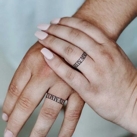 White Ring Finger Tattoo, Wedding Tattoos Finger Men, Tatooed Wedding Band, Marriage Ring Tattoos Husband Wife, Ring Finger Marriage Tattoo, Male Wedding Band Tattoo Ideas, Mens Wedding Tattoo Rings, Married Ring Tattoos, Mens Tattoo Wedding Band