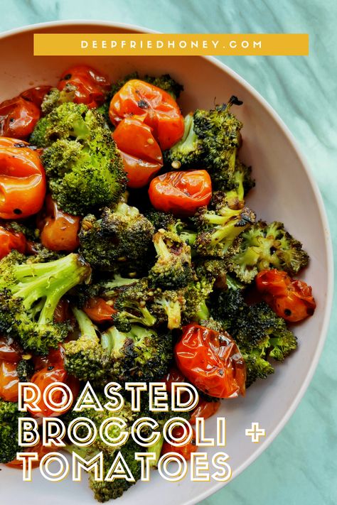 Roasted Broccoli and Tomatoes • deepfriedhoney Broccoli Tomato Recipes, Broccoli And Tomato Recipes, Oven Roasted Cherry Tomatoes, Seasoned Broccoli, Sauteed Tomatoes, Tomato Recipe, Vegetable Fried Rice, Roasted Cherry Tomatoes, Fresh Broccoli