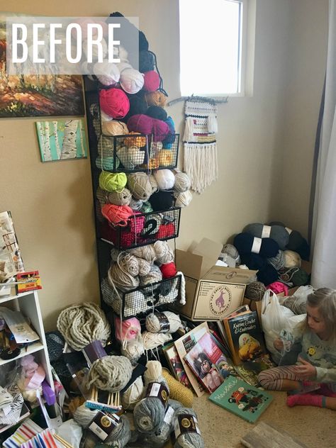 My Yarn Room Makeover - How To Organize – Mama In A Stitch Diy Yarn Storage Ideas, Organize Yarn, Yarn Storage Ideas, Yarn Storage Solutions, Yarn Room, Yarn Display, Knitting Organization, Knitting Room, Knitting Needle Storage