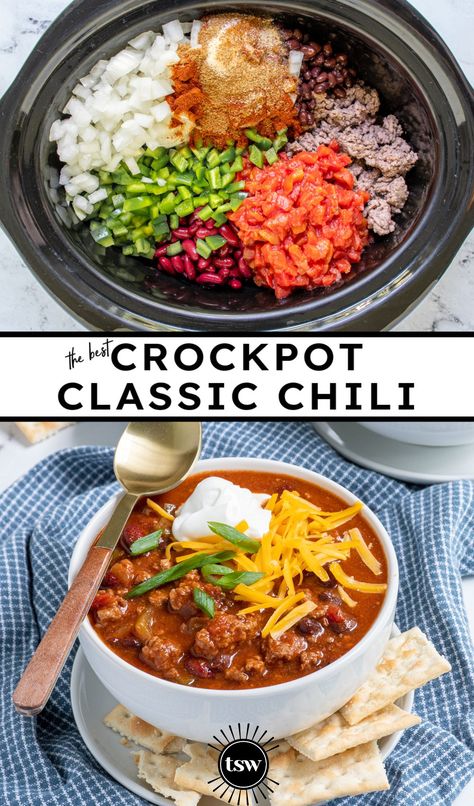 Chilli Recipe Crockpot, The Best Classic Chili, Wispy Bob, Crockpot Chili Recipe, Easy Chili Recipe Crockpot, Classic Chili Recipe, Slow Cooker Chili Recipe, Beef Chili Recipe, Classic Chili