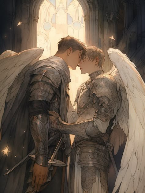 Cute Asian Wallpaper, Male Angels, Asian Wallpaper, Fantasy Couples, Ange Demon, Lgbt Art, Queer Art, Romance Art, Angel Art