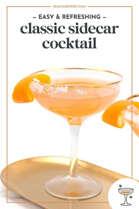 Learn how to make a classic sidecar cocktail, a mix of brandy, Cointreau and lemon juice. Impress with this easy, elegant drink recipe. Whiskey Sidecar Cocktail, Peach Sidecar Cocktail, Sidecar Cocktail Recipe, Side Car Drink Cocktails, Peach Sidecar, Side Car Cocktail, Sidecar Drink, Sidecar Recipe, Bbq Rub Recipe