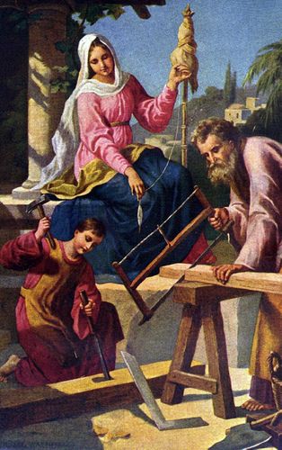 Young Jesus taking his first carpentry lessons from Father Joseph alongside Mother Mary Holy Family Pictures, Jesus Childhood, Jesus Background, Vintage Holy Cards, Jesus Mary And Joseph, Christian Images, Jesus And Mary Pictures, Catholic Images, Pictures Of Jesus Christ