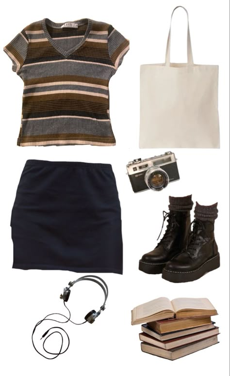 downtown girl aesthetic gilmore girls outfits gilmore girls aesthetic gilmore girls outfits gilmore girls fall aesthetic gilmore girls fall rory brown blue 90s doc martens miniskirt tote bag headphones books Gilmore Girls Fits Aesthetic, Early 2000s Fashion Rory Gilmore, 90s Fashion Mini Skirt, 90s Cool Girl Aesthetic Outfits, Rory Gilmore Png Clothes, Rory Gilmore Fashion Aesthetic, Gilmore Girl Fall Outfits, Fall Aesthetic Wardrobe, Rory Outfits Summer