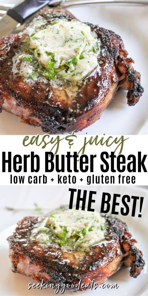 Keto Steak Sauce Low Carb, Grilled Steaks On Grill, Low Carb Steak Dinner, Juicy Steak Recipe, Steak On Gas Grill, Grilled Steak Recipe, Herb Butter For Steak, Steak Ideas, Steaks On The Grill