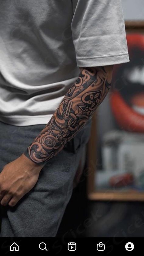 Tricep Tattoo Men Sleeve, Tattoo Ideas For Men Forearm Creative, Forearm Tattoo Men Sleeve Ideas, Cool Half Sleeve Tattoos For Men Ideas, Half Sleeve Tattoo For Men Forearm Ideas, Half Hand Tattoo Men, Full Sleeve Tattoos For Guys Ideas, Full Arm Tattoo Men Sleeve Ideas, Men Tattoo Ideas Forearm