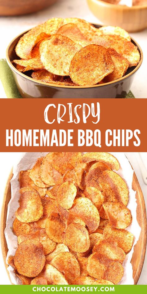 Crispy Homemade BBQ Chips (Barbecue Chips) tossed in a spicy barbeque seasoning are easier to make at home than you think! Recipes for baked potato chips and fried potato chips provided. The seasoning for barbecue chips in general is a little bit tricky because everyone’s definition of spice is different. Also, the spices you buy are important. The $1.00 chili powder you buy at the discount store may not be as strong as the fresh chili powder you buy from a specialty spice store. Homemade Chips Seasoning, Baking Chips, Chip Seasoning Recipes, Homemade Chip Seasoning, How To Make Homemade Chips, Chip Recipe, Home Made Recipes Easy, Baked Potato Chips In Oven, Potato Chips Baked