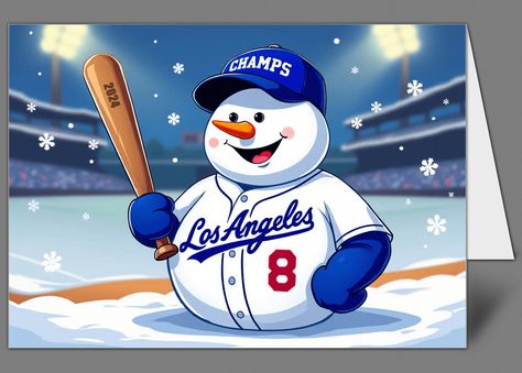 Personalized Baseball Snowman Los Angeles 2024 Champs Holiday Cards Dodgers Christmas, Baseball Snowman, Chivas Soccer, Baseball Bat Display, Baseball Team Gift, Baseball Wedding, Bbq Gifts, Water Paint, Cricut Images