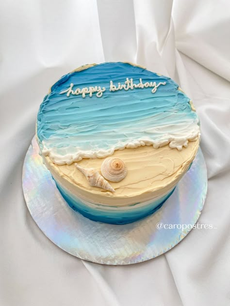 Cake Designs Ocean Theme, Sea Cake Decorations, Cake Decorating Ocean, Ocean Cake Decorating Ideas, Ocean Theme Cake For Men, Cake Beach Birthday, Cake Sea Ocean, Waves Cake Design, Beach Theme Cake For Men