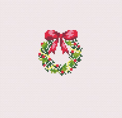 CoastSideCrossStitch - Etsy Christmas Wreath Cross Stitch, Small Christmas Wreath, Christmas Cross Stitch Patterns Free, Wreath Cross Stitch, Holiday Cross Stitch Patterns, Cross Stitch Stocking, Wreath Cross, Cross Stitch Christmas Stockings, Unique Cross Stitch