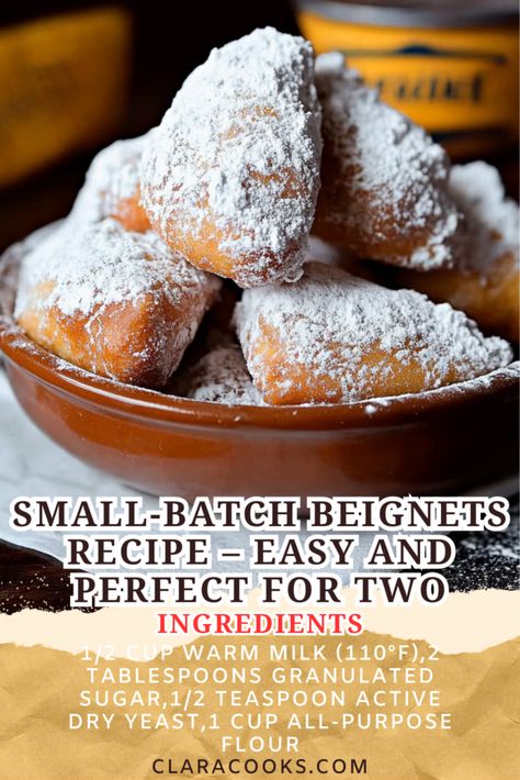 Small-Batch Beignets Recipe – Easy and Perfect for Two Beniegts Air Fryer, New Orleans Style Beignets, Easy Beginner Dessert Recipes, Beneights Recipe Easy, Small Ingredient Desserts, Best Beignet Recipe, Homemade Beignets Easy, Beneights Recipe New Orleans, Desserts For 2 People Recipes For Two