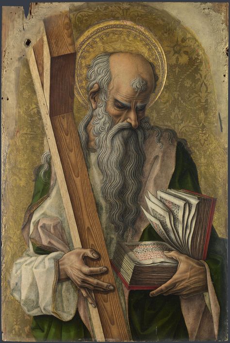 Saint Andrew / San Andrés // // 1476 // Carlo Crivelli // This painting is part of the group: The Demidoff Altarpiece // National Gallery, London Infinite Library, Carlo Crivelli, Saint Catherine Of Alexandria, Saint Andrew, National Gallery London, Catherine Of Alexandria, St Andrew, Catholic Books, San Francesco