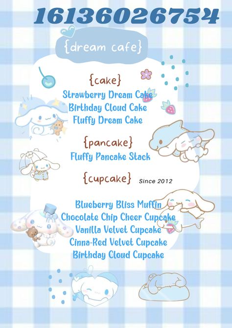 Hello Kitty Cafe Bloxburg, Sanrio Decals Bloxburg, Wallpaper Decals Bloxburg, Cinnamoroll Cafe, Bloxburg Cafe, Bloxburg Food Decals, Decals Bloxburg, Wallpaper Decals, Bloxburg Decals Codes Aesthetic