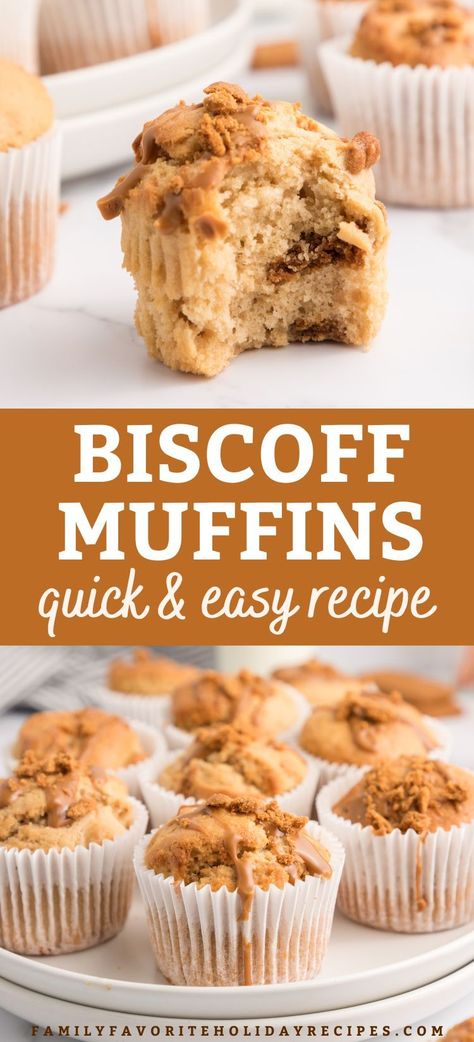 If you need a quick and easy breakfast treat, these Biscoff muffins are it! Use Lotus Biscoff cookie butter and cookies in the batter, creating a perfect breakfast for the holidays! Cookie Butter Muffins, Butter Muffins, Healthy Breakfast With Coffee, Muffins With Filling, Biscoff Muffin Recipes, Cookie Butter Bread, Baking Recipes Biscoff, Biscoff Pastry, Biscoff Donut Recipe