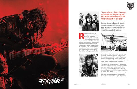 Rock n Roll Magazine Spread Rock Magazine Layout, Music Magazine Layout Design, Rock Magazine Cover, Music Magazine Layout, Magazine Spread Layout, Punk Graphic Design, Yearbook Spread Ideas, Editorial Illustration Magazine, Magazine Page Design