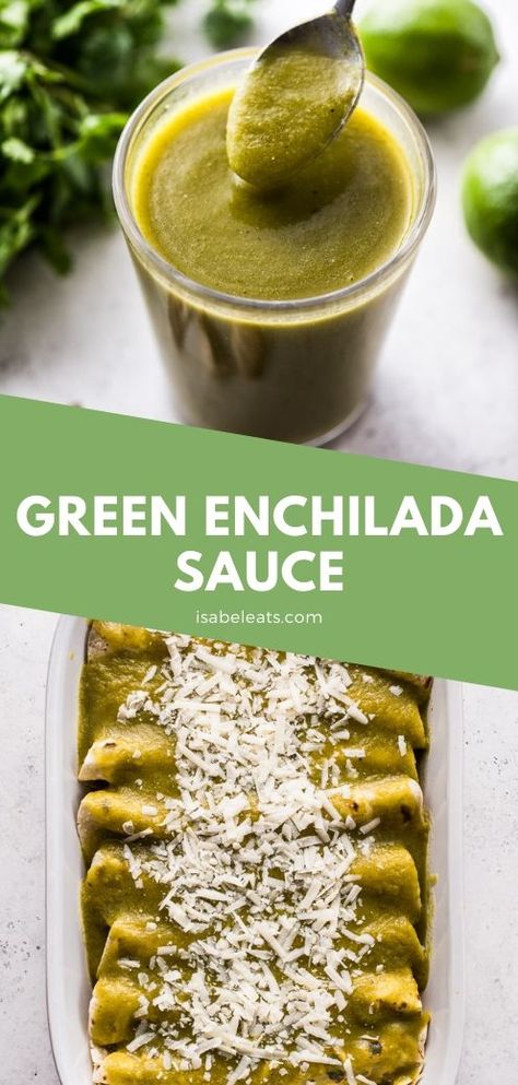 Making Enchiladas, Green Enchilada Sauce Recipe, Homemade Green Enchilada Sauce, Authentic Enchilada Sauce, Jalapeño Ranch, Enchilada Sauce Recipe, Enchilada Sauce Easy, Isabel Eats, Recipes With Enchilada Sauce