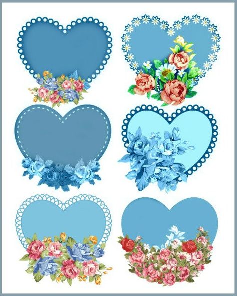 3 beautiful pages - Vintage Hearts with roses, Red, Blue, Pink  - Digital Download - scrapbook. via Etsy. Blue Hearts, Card Toppers, Printable Labels, E Card, Decoupage Paper, Vintage Labels, Vintage Printables, Vintage Valentines, Blue Heart