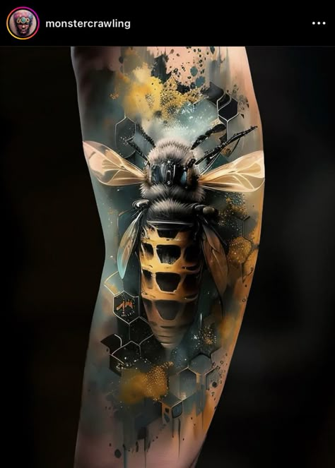 Surrealism Tattoos For Women, Bee Pictures Art, Honeycomb Tattoo, Honey Bee Tattoo, Tier Tattoo, Insect Tattoo, Wicked Tattoos, Owl Tattoo Design, Beach Tattoo