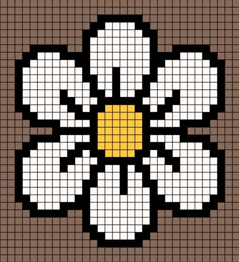 Daisy Tapestry Crochet Pattern, Ideas For Pixel Art, Crochet Grid Patterns Square, Daisy Perler Bead Pattern, Pixel Art Grid Flower, Crochet Pixle Grids, Daisy Alpha Pattern, Cute Crochet Grid Pattern, Geometric Pixel Art