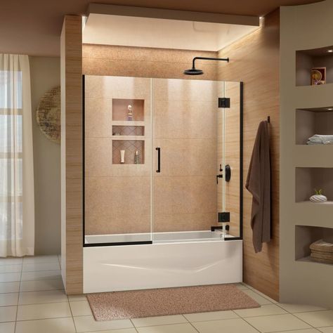 Frameless Bathtub Doors, Frameless Hinged Shower Door, Black Bathtub, Tub Door, Bathtub Doors, Spa Shower, Tub Doors, Casas Coloniales, Tub Shower Doors