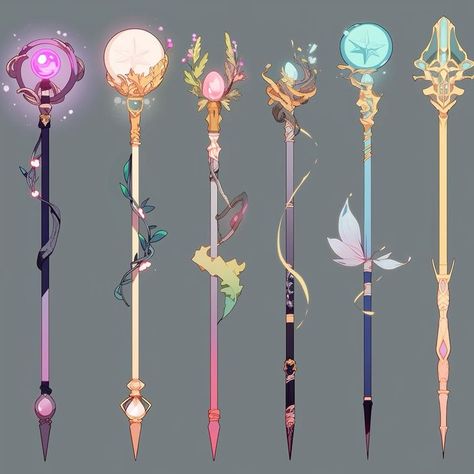 Wand Ideas Drawing, Magic Staff Drawing, Magic Wand Fantasy Art, Staff Designs Magic, Magic Stick Drawing, Magical Staff Design, Magic Accessories Art, Dnd Staff Art, Magic Wand Design Art