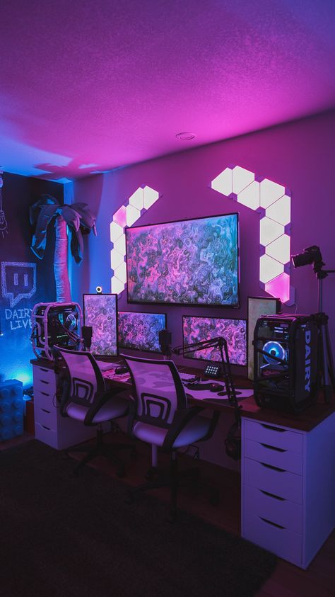 Gamer Room Design, Streaming Room, Games Room Inspiration, Small Game Rooms, Gaming Bedroom, Aesthetic Game, Gaming Aesthetic, Gaming Room Ideas, Best Gaming Setup