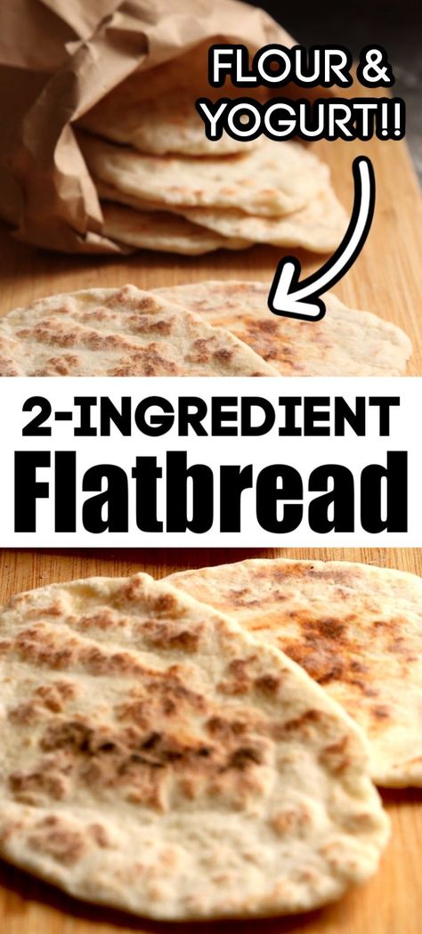 This soft, fluffy flatbread is made with just two ingredients: flour and yogurt! Use it for naan, pizza crust, wraps, soft tacos, burgers, or for dunking in soups, dips and sauces! #HappyHooligans #Flatbread #Flat #Bread #Recipe #Easy #BreadREcipe #NoYeast #SimpleREcipe Flatbread No Yeast, Soft Flatbread Recipe, Quick Flatbread, Naan Pizzas, Easy Flatbread Recipes, Easy Flatbread, Pita Bread Recipe, Recipes With Naan Bread, Homemade Flatbread