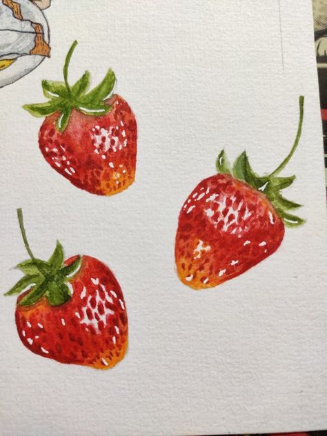 Strawberry Drawing Watercolors, Strawberry Drawing Colored Pencil, Realistic Strawberry Painting, Oil Pastel Strawberry Drawing, Strawberry Aesthetic Painting, Oil Painting Strawberry, Paintings Of Strawberries, Strawberry Pastel Drawing, Strawberry Art Reference