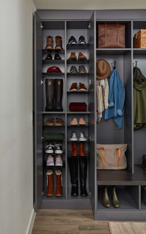 Entryway - Inspired Closets Small Entryway Storage Ideas, Small Entryway Storage, Entryway Solutions, Entryway Storage Ideas, Custom Entryway, Boot Room Utility, Entryway Design Ideas, Mudroom Remodel, Furniture Entryway